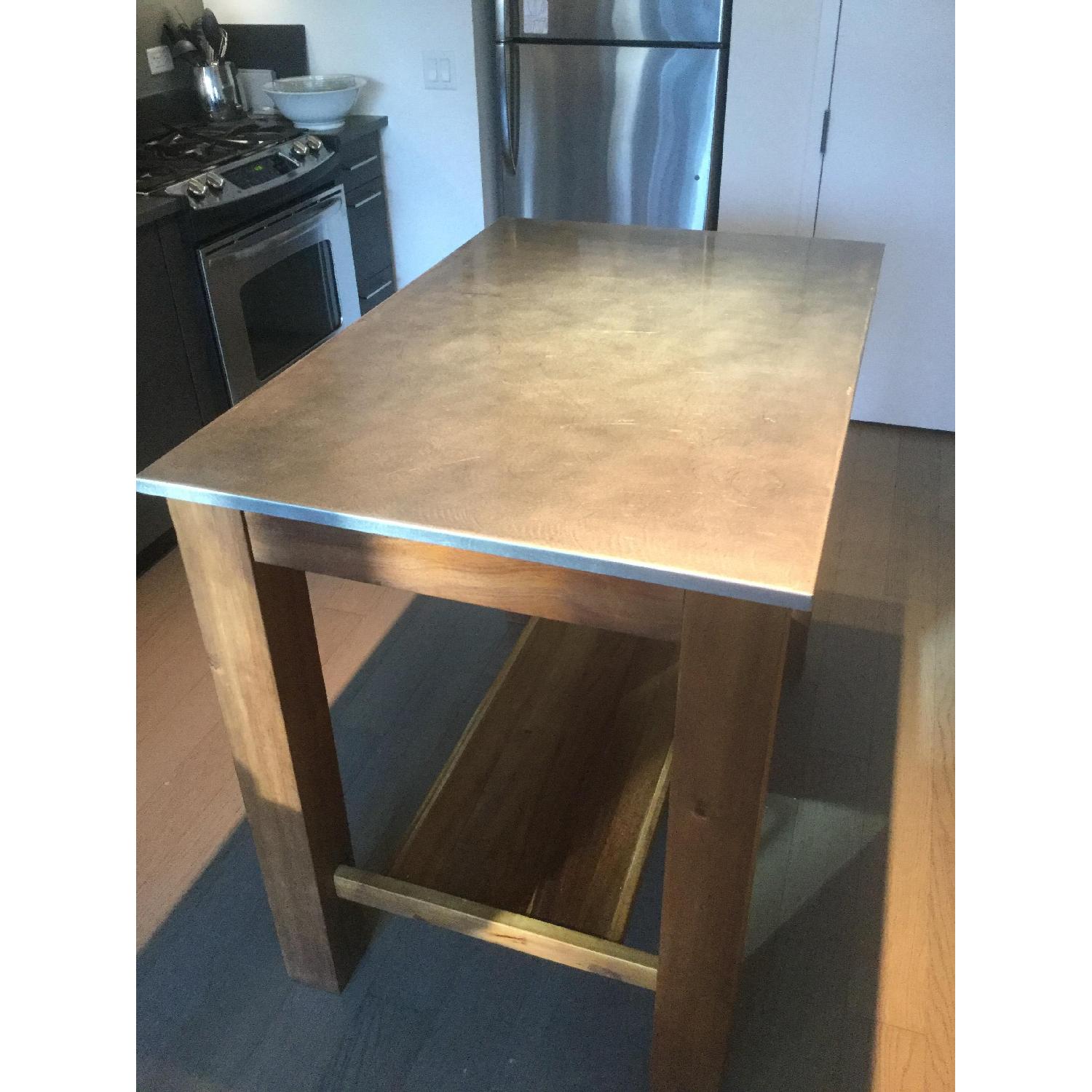 West Elm Kitchen Island in Acacia w/ Stainless Steel Top - image-1