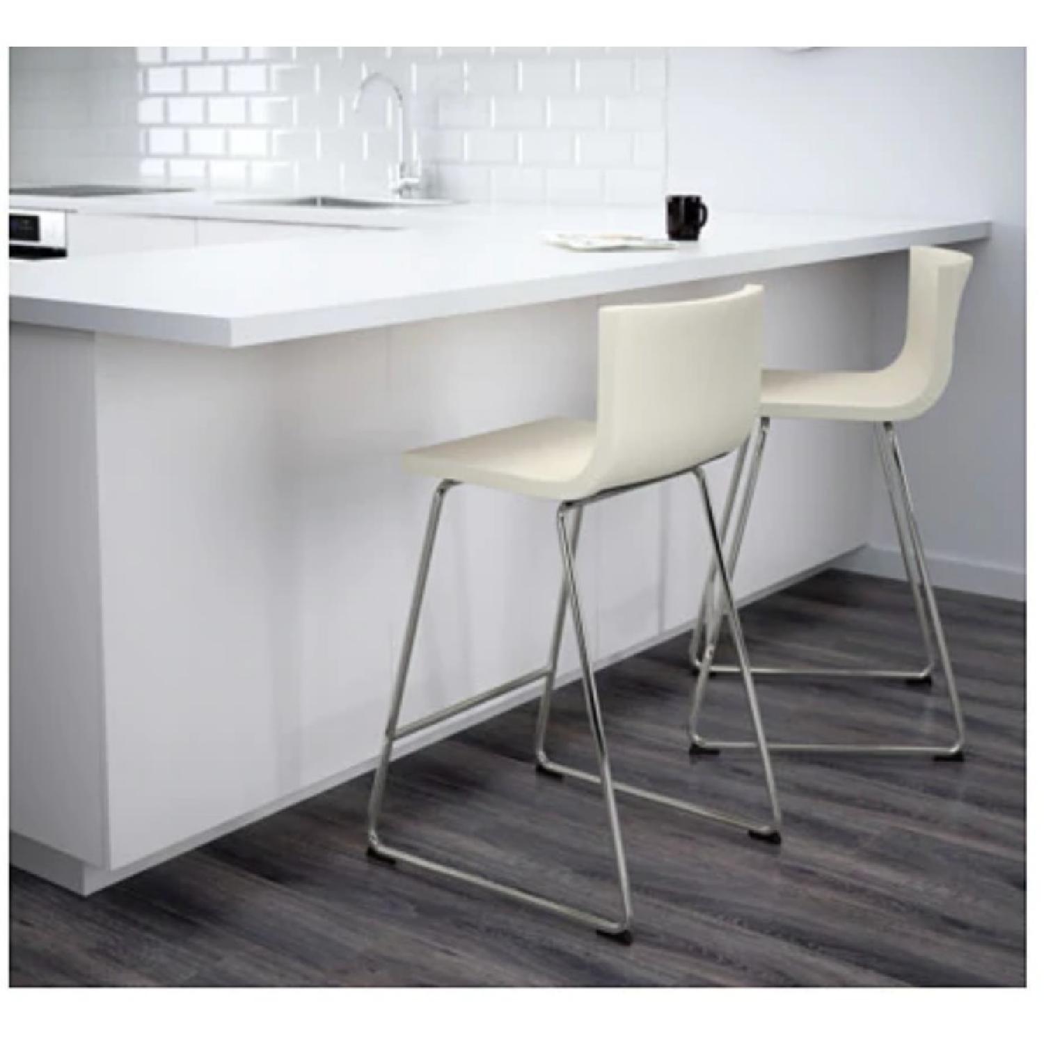 Ikea Bernhard Chrome Bar Stool w/ Backrest in White - image-2