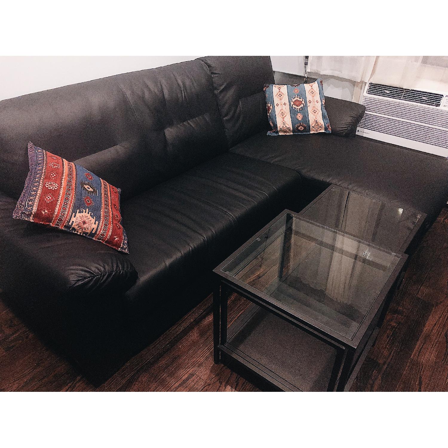 Ikea Knislinge Black Faux Leather 3Seat Sectional Sofa AptDeco