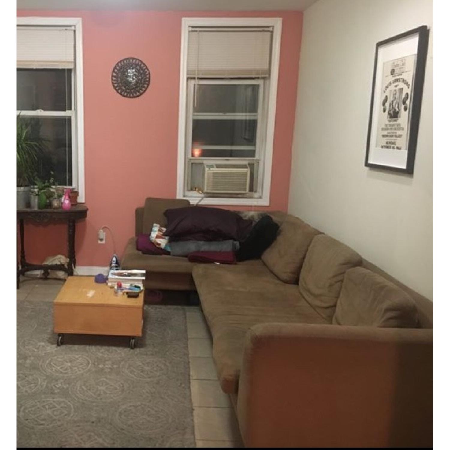 Brown Suede L Shaped 2 Piece Sectional Sofa Aptdeco