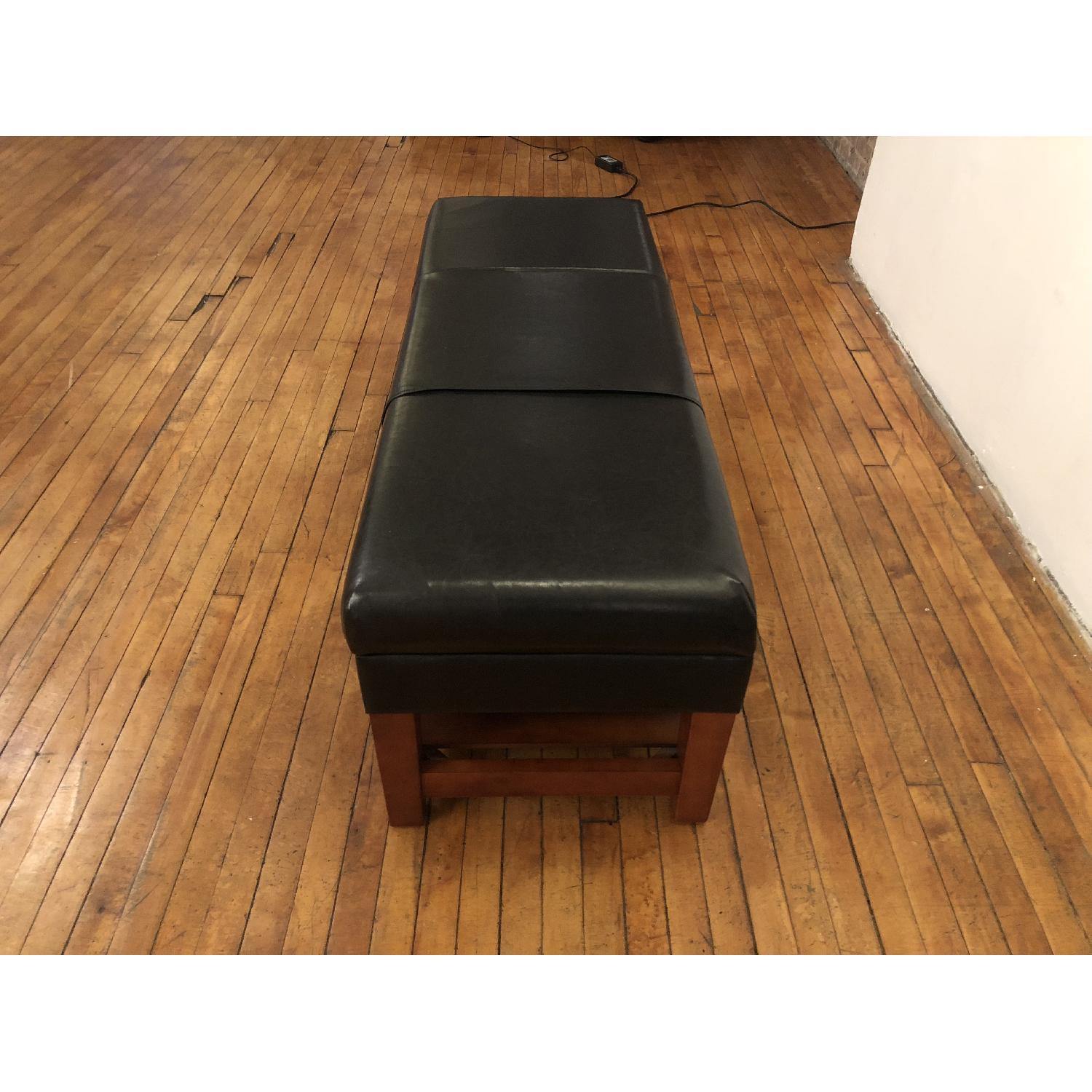 Leather & Wood Ottoman w/ Lift Top Storage - image-1