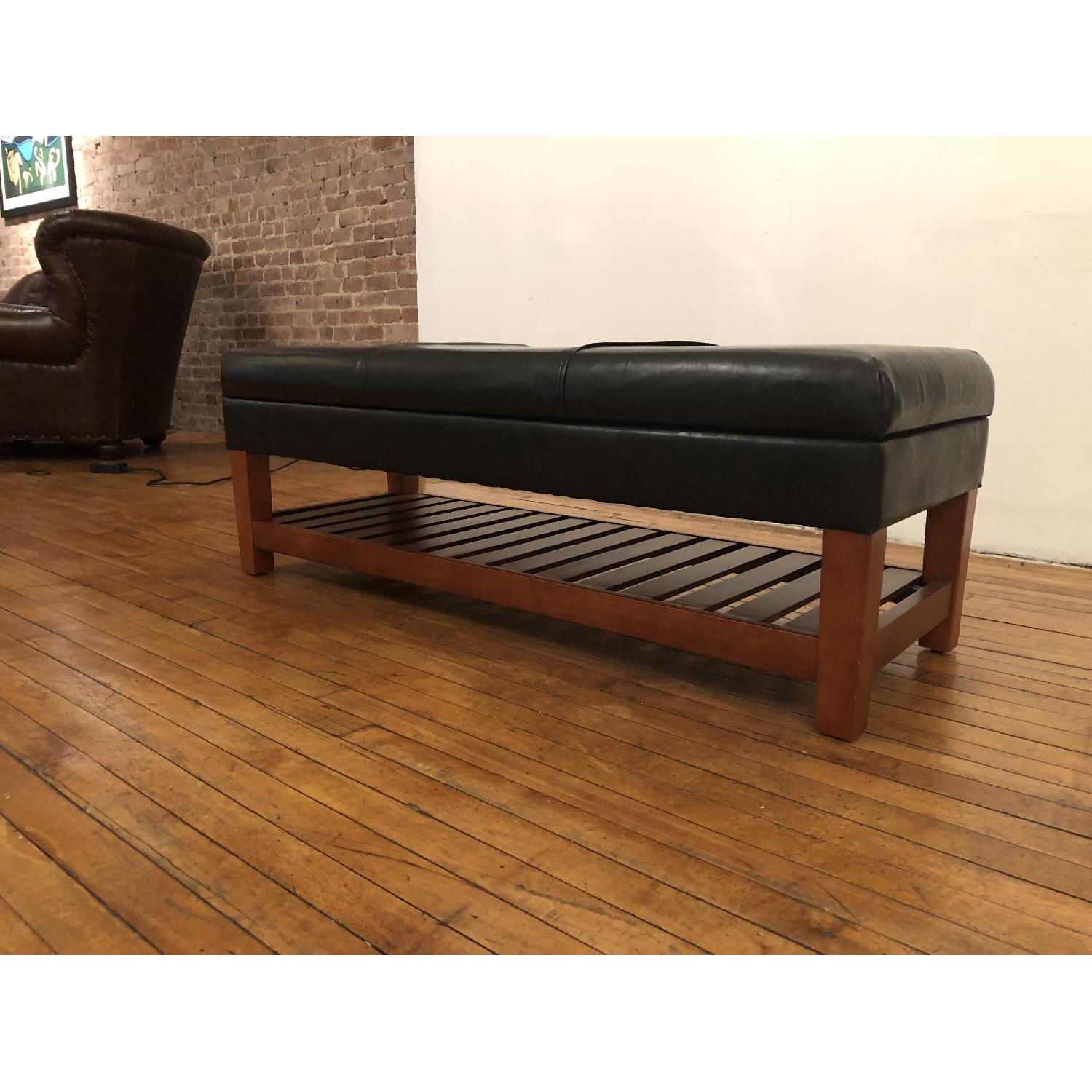 Leather & Wood Ottoman w/ Lift Top Storage - image-3