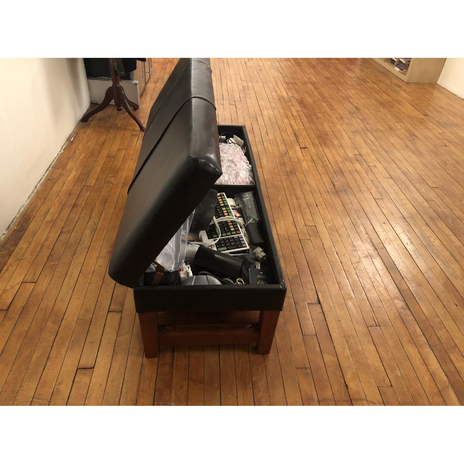 Leather & Wood Ottoman w/ Lift Top Storage - image-4