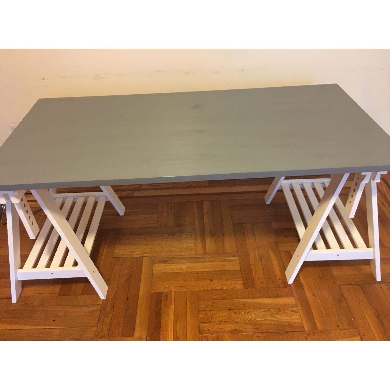 Ikea Grey Top Dining Table w/ Adjustable Trestle Legs - image-1