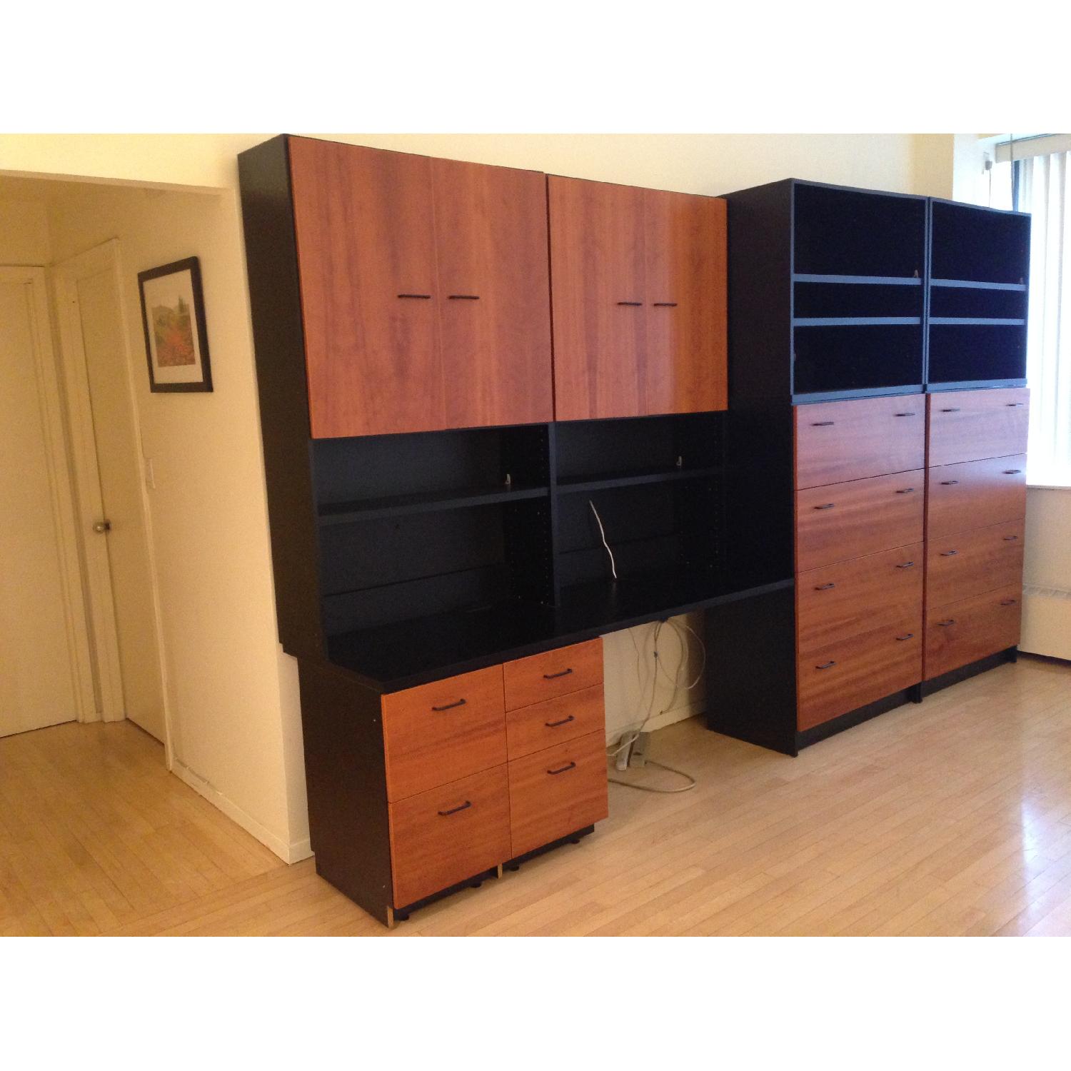 Techline Wall Unit w / Desk Shelves & 2 File Cabinets - image-1