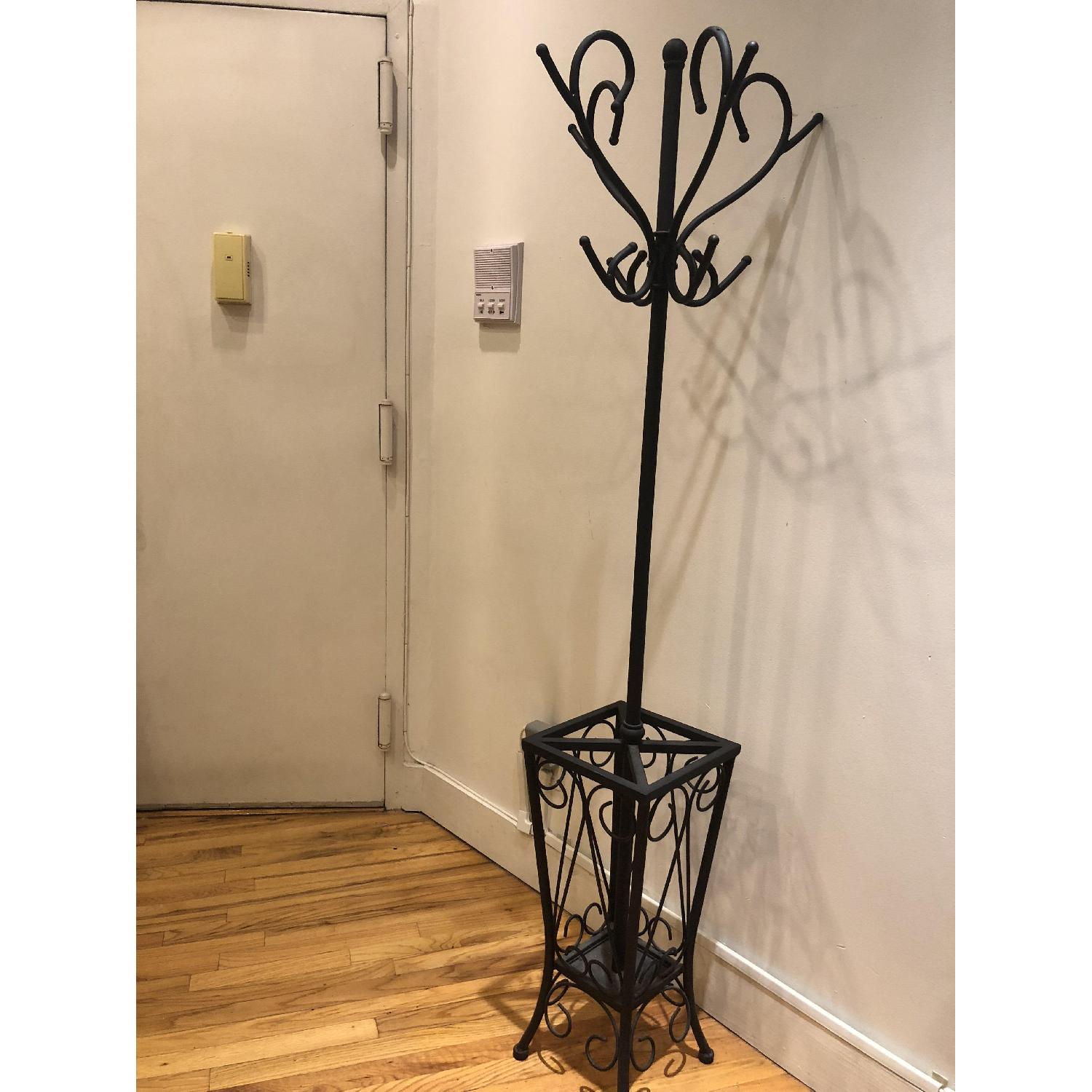 Wrought Iron Coat Rack w/ Umbrella Holder - image-1