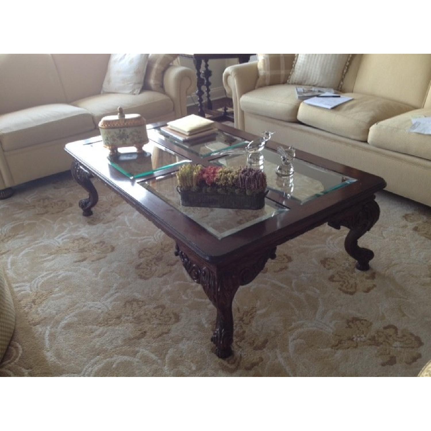 Dark Wood & Glass Coffee Table - image-2