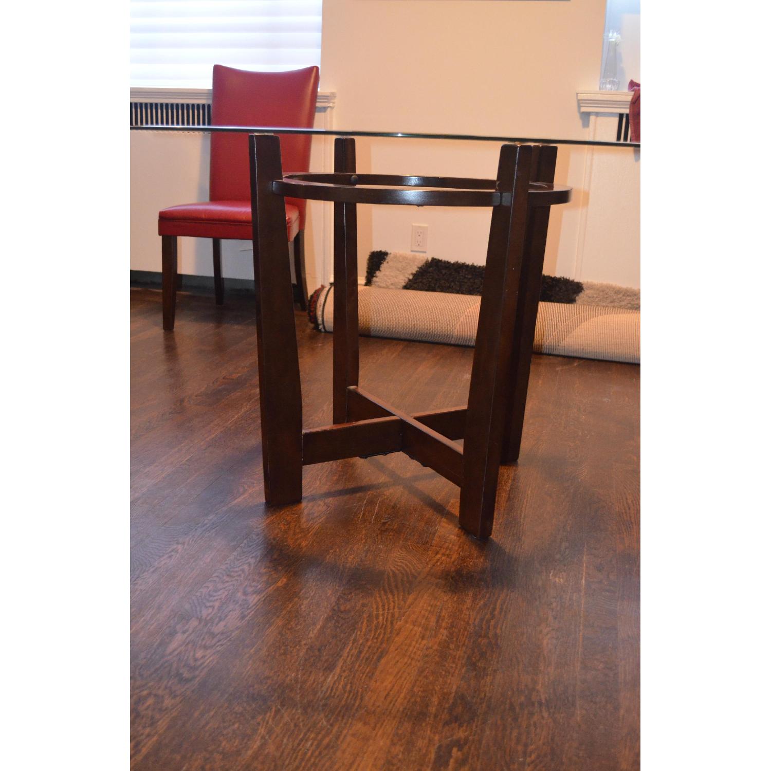 Ashley Round Glass Dining Table w/ 4 Red Vinyl Dining Chairs - image-3