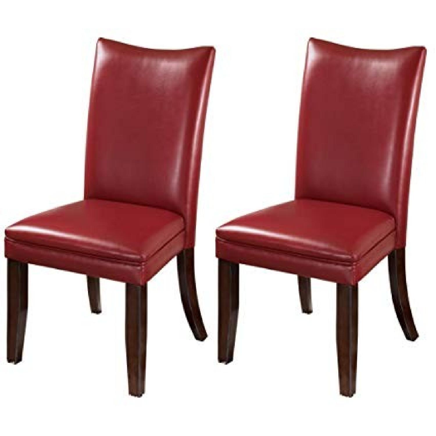 Ashley Round Glass Dining Table w/ 4 Red Vinyl Dining Chairs - image-7