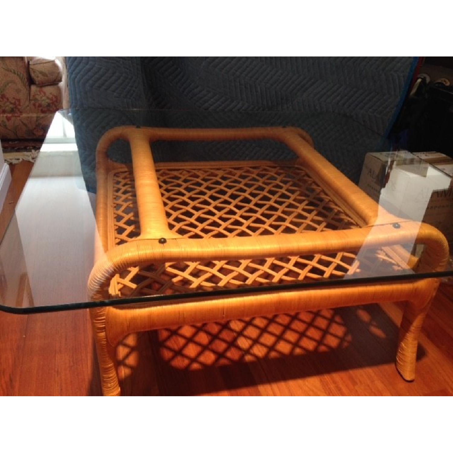 Ficks Reed Rattan Glass Top Coffee Table - image-1