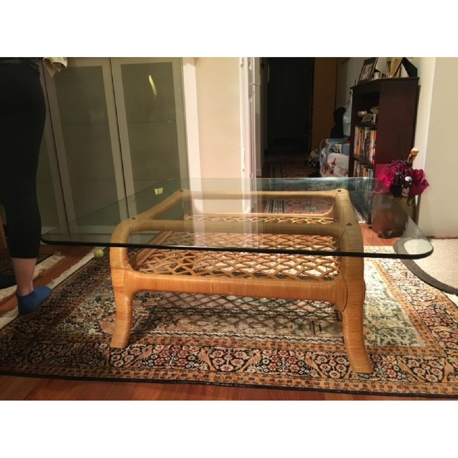Ficks Reed Rattan Glass Top Coffee Table - image-6