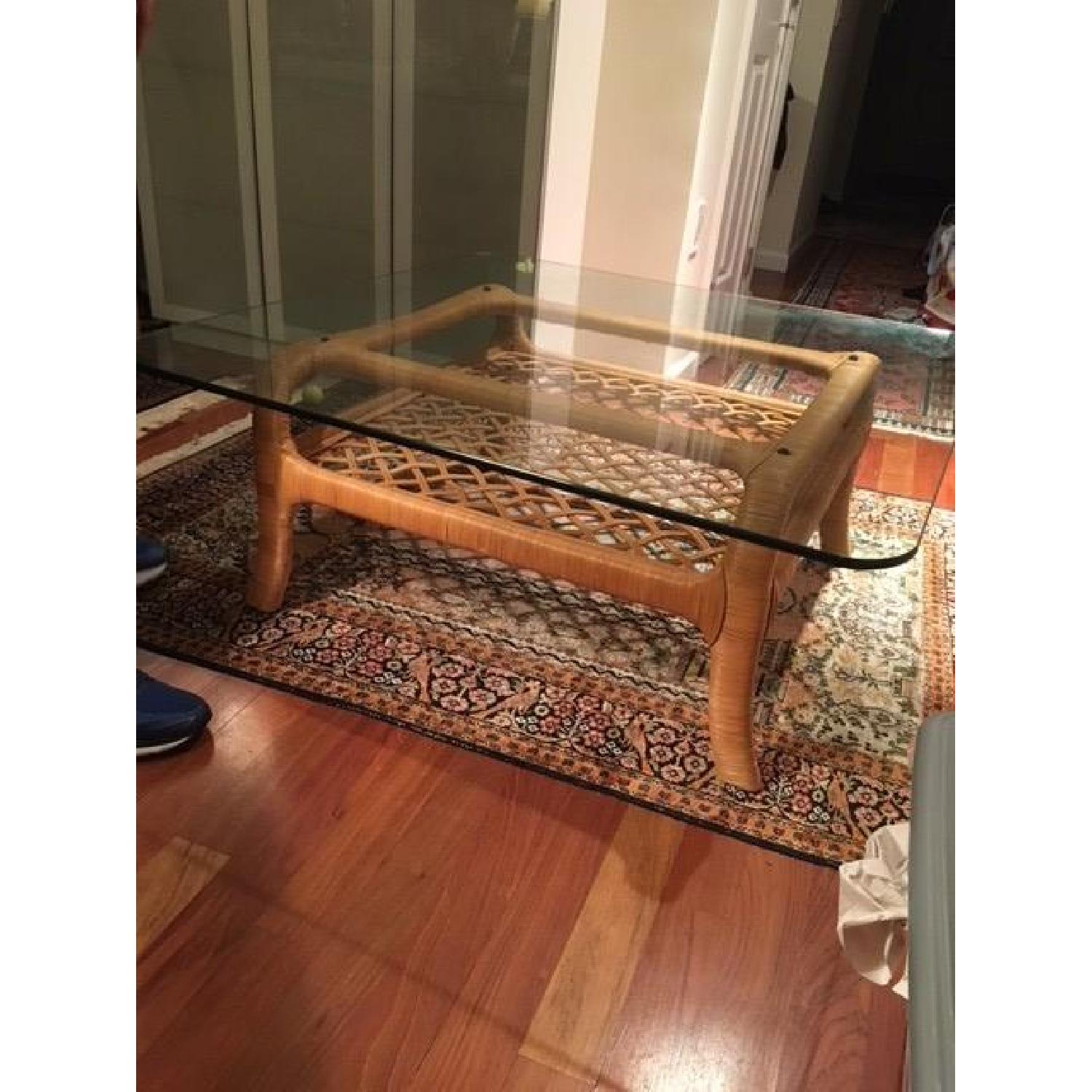 Ficks Reed Rattan Glass Top Coffee Table - image-9
