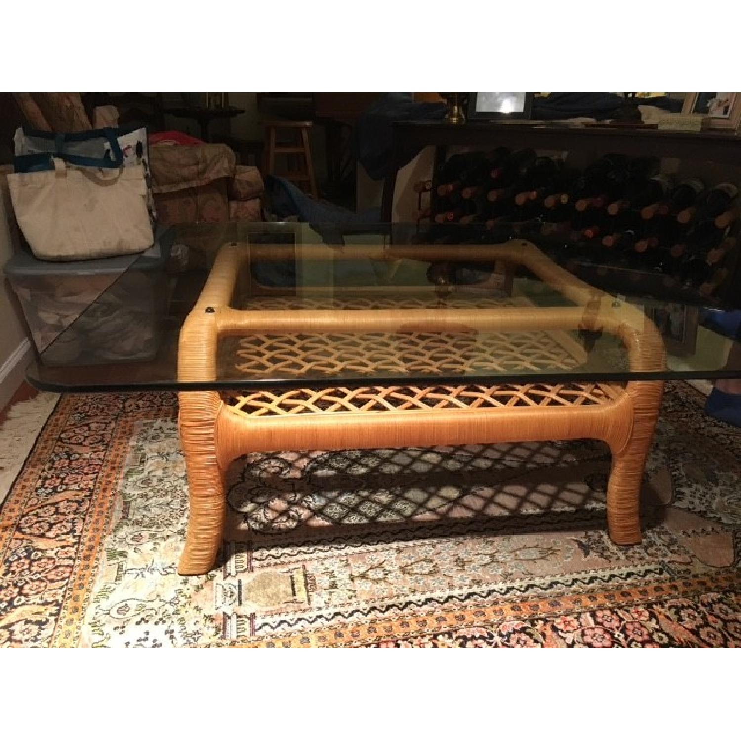 Ficks Reed Rattan Glass Top Coffee Table - image-12