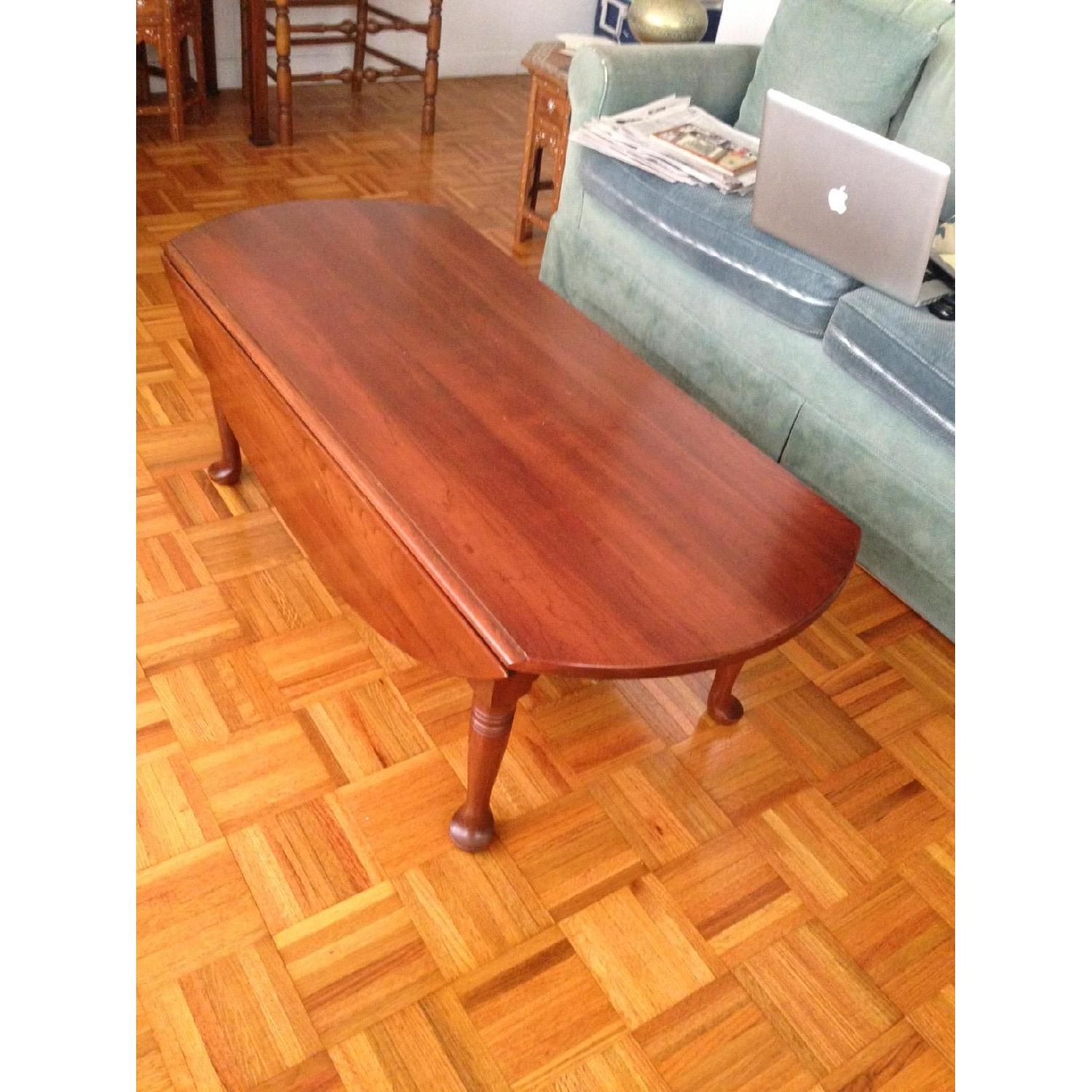 Vintage Oval Drop Leaf Wood Coffee Table - image-1