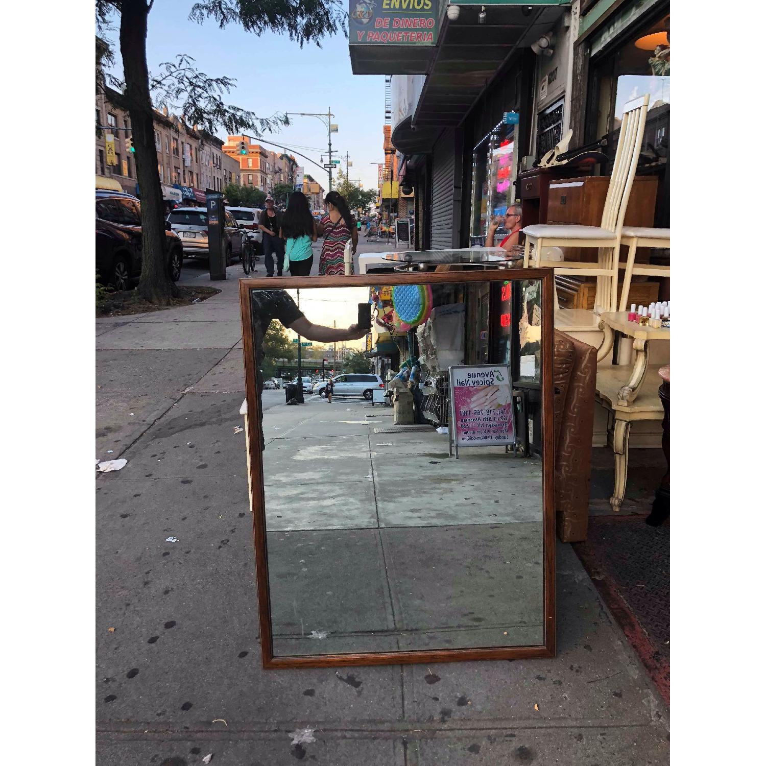 Vintage Mid Century Wooden Framed Wall Mirror - image-1