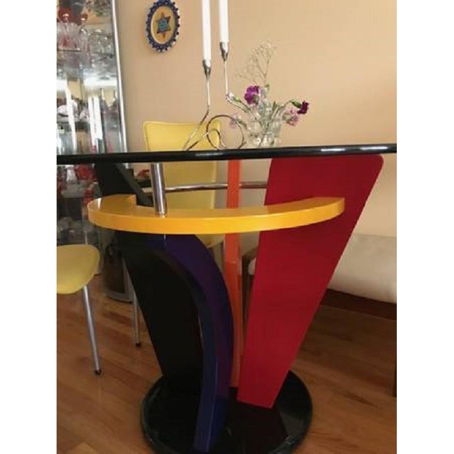 Round Glass Dining Table w/ 4 Leather Chairs - image-3