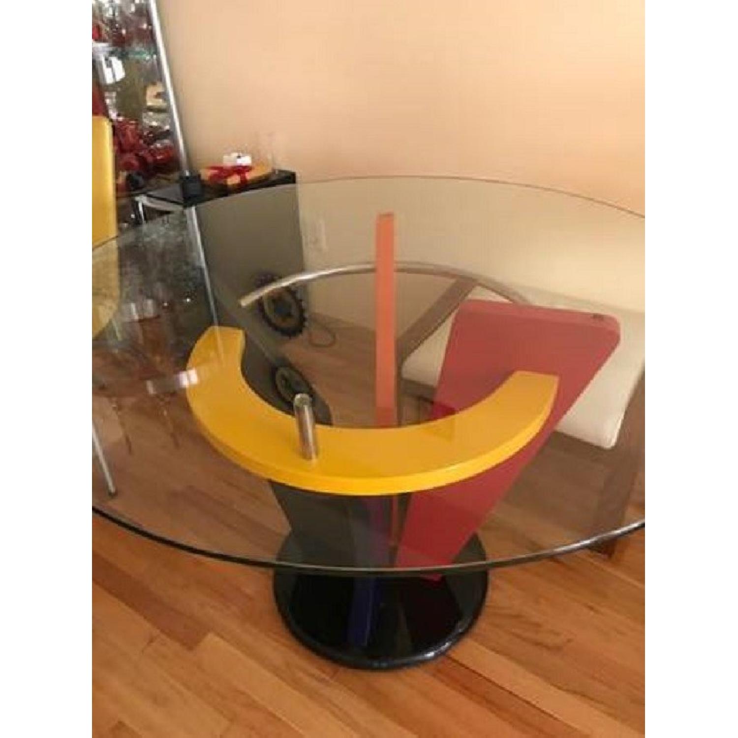 Round Glass Dining Table w/ 4 Leather Chairs - image-5