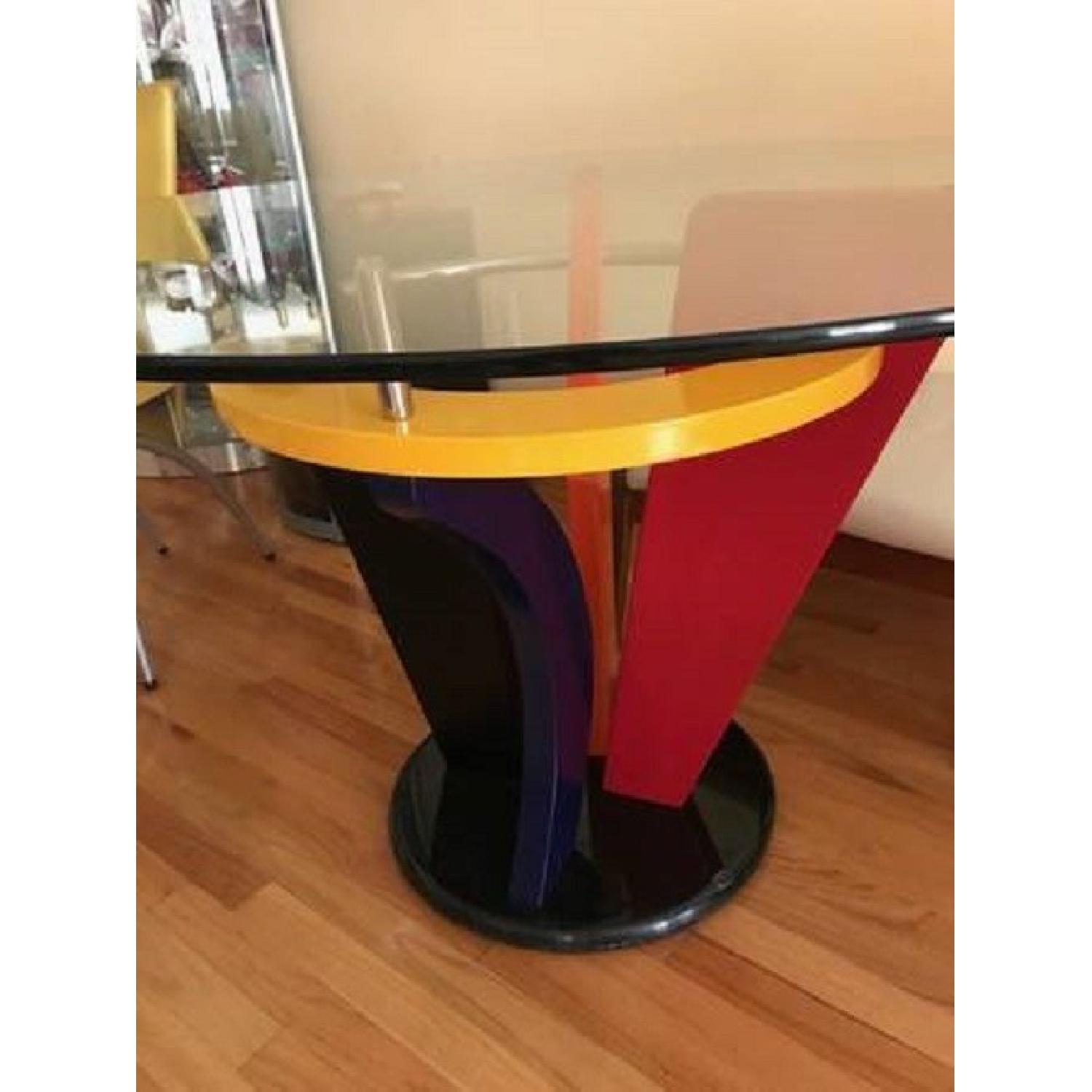 Round Glass Dining Table w/ 4 Leather Chairs - image-6