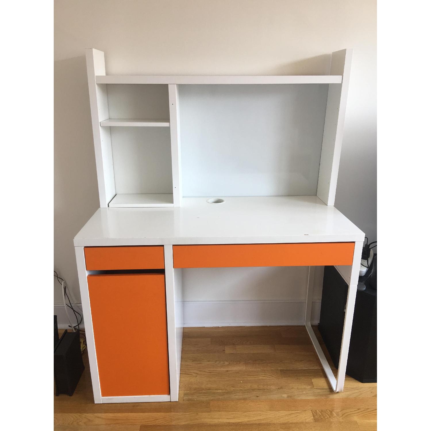 Ikea Micke White/Orange Desk w/ White Add On Unit - AptDeco