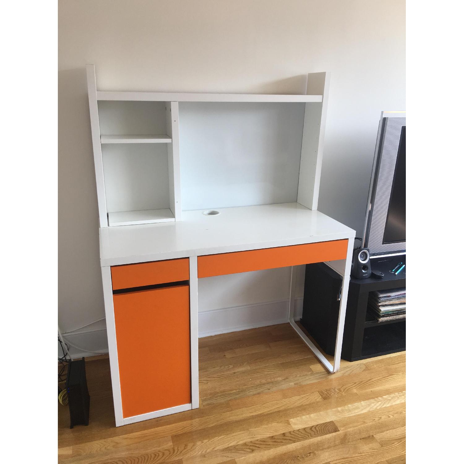 Ikea Micke White/Orange Desk w/ White Add On Unit - image-3