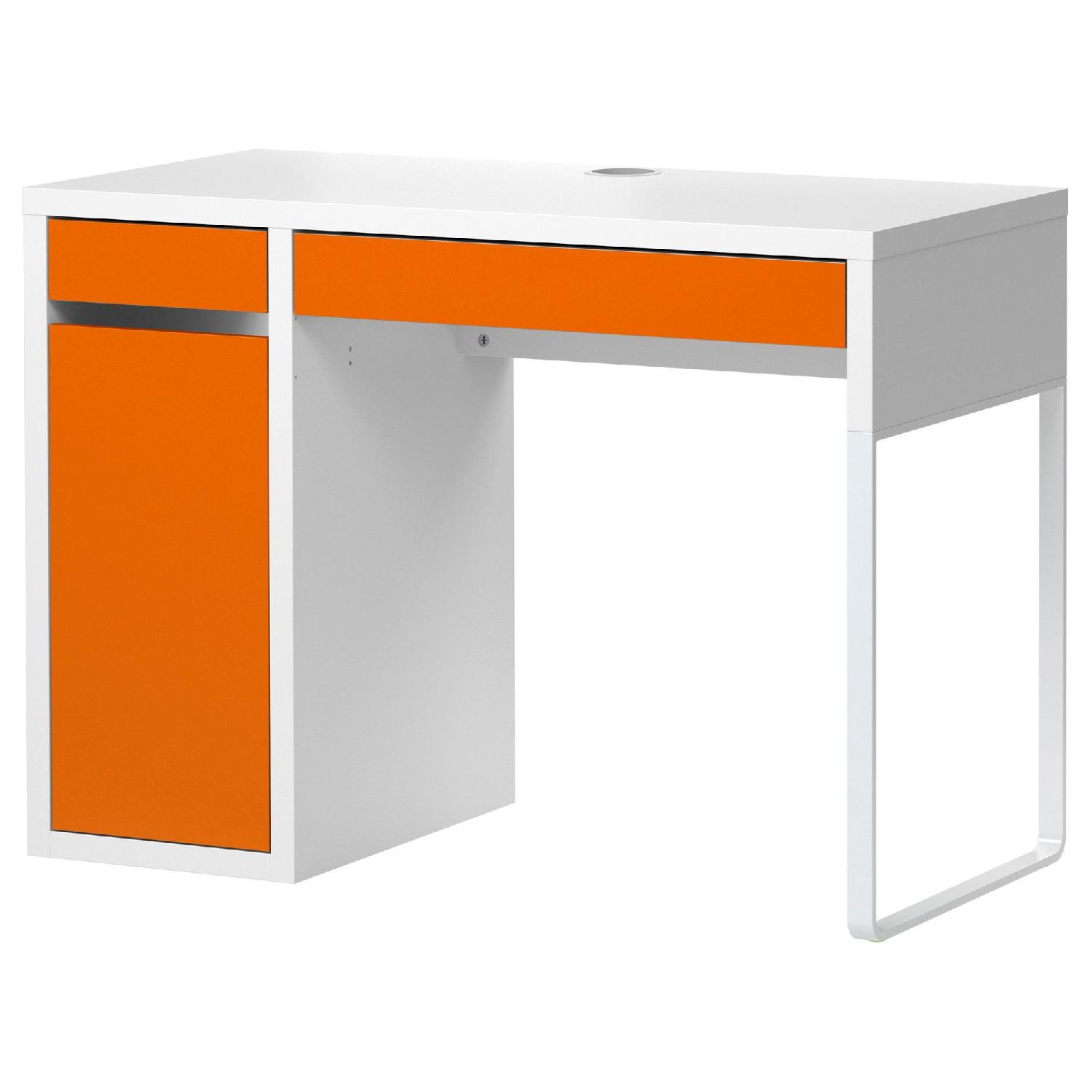 Ikea Micke White/Orange Desk w/ White Add On Unit - image-4