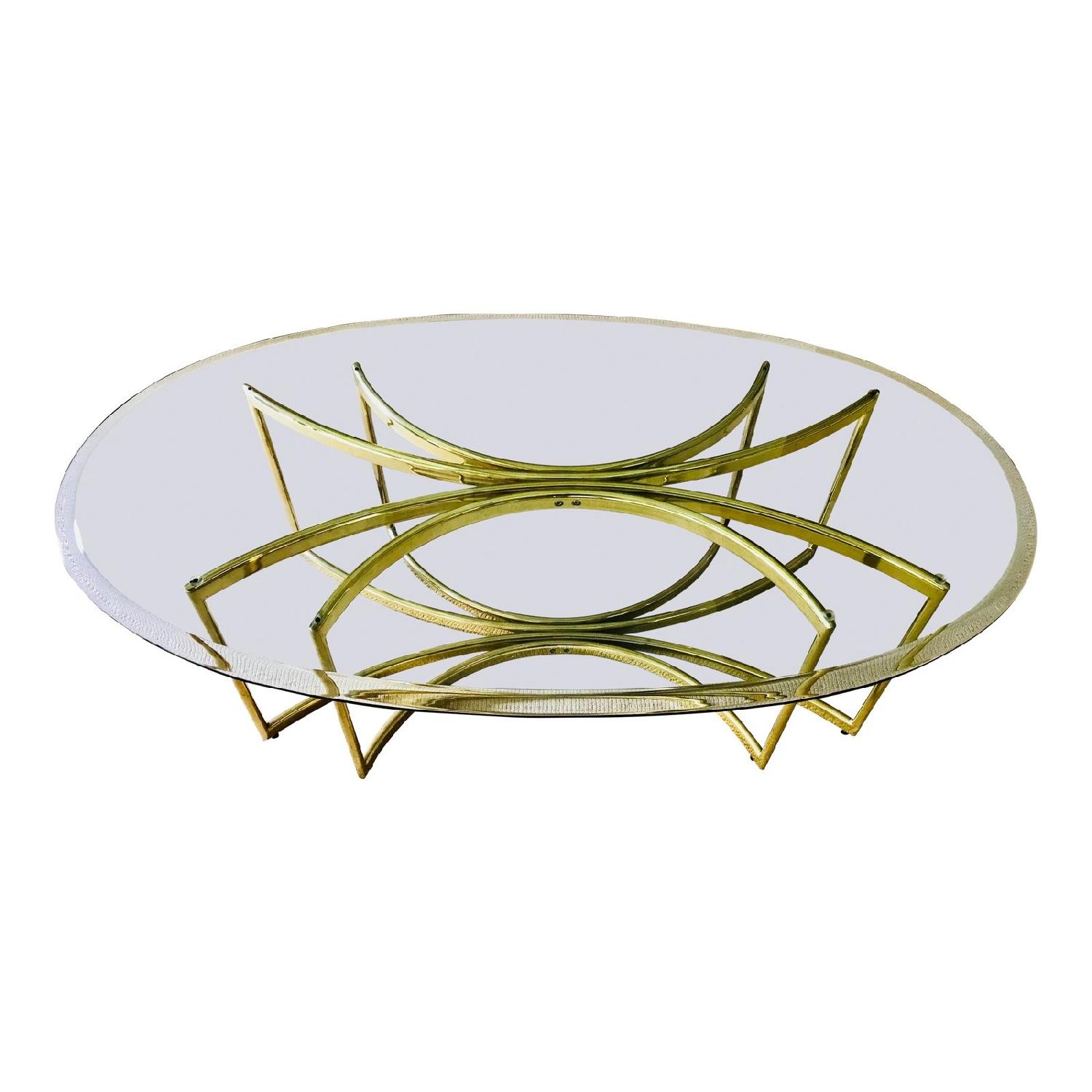 Vintage Brass & Glass Hollywood Regency Coffee Table - image-0