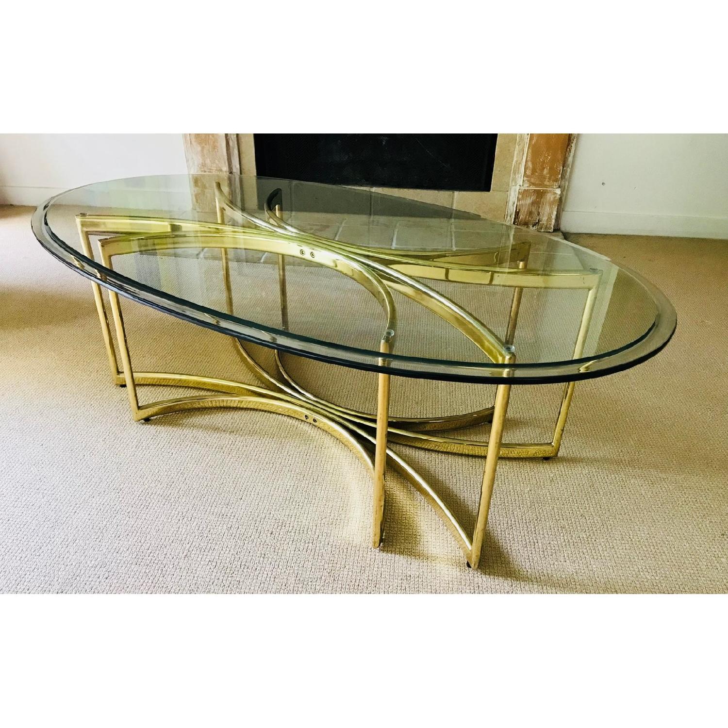 Vintage Brass & Glass Hollywood Regency Coffee Table - image-5