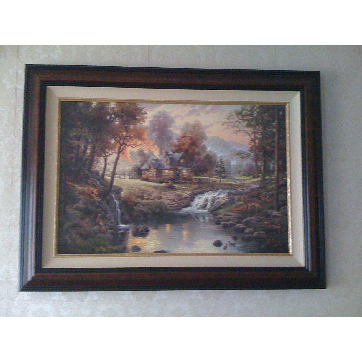 Thomas Kinkade Mountain Retreat Canvas Painting - image-1