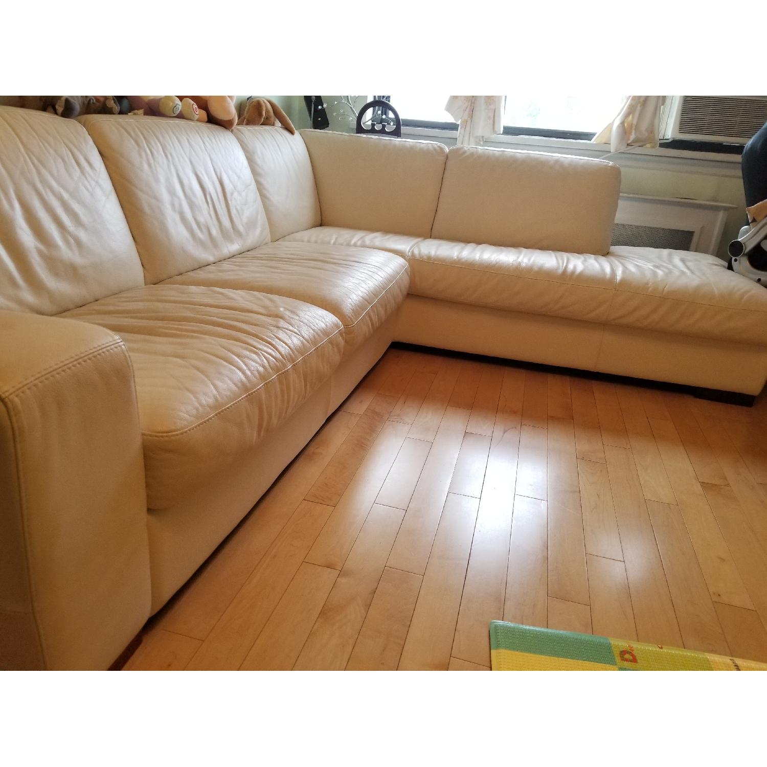 Macy's White Leather Sectional Sofa AptDeco