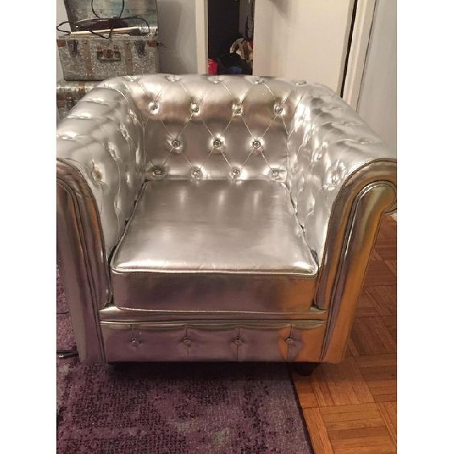 Modani Chesterfield Silver Armchair - image-1