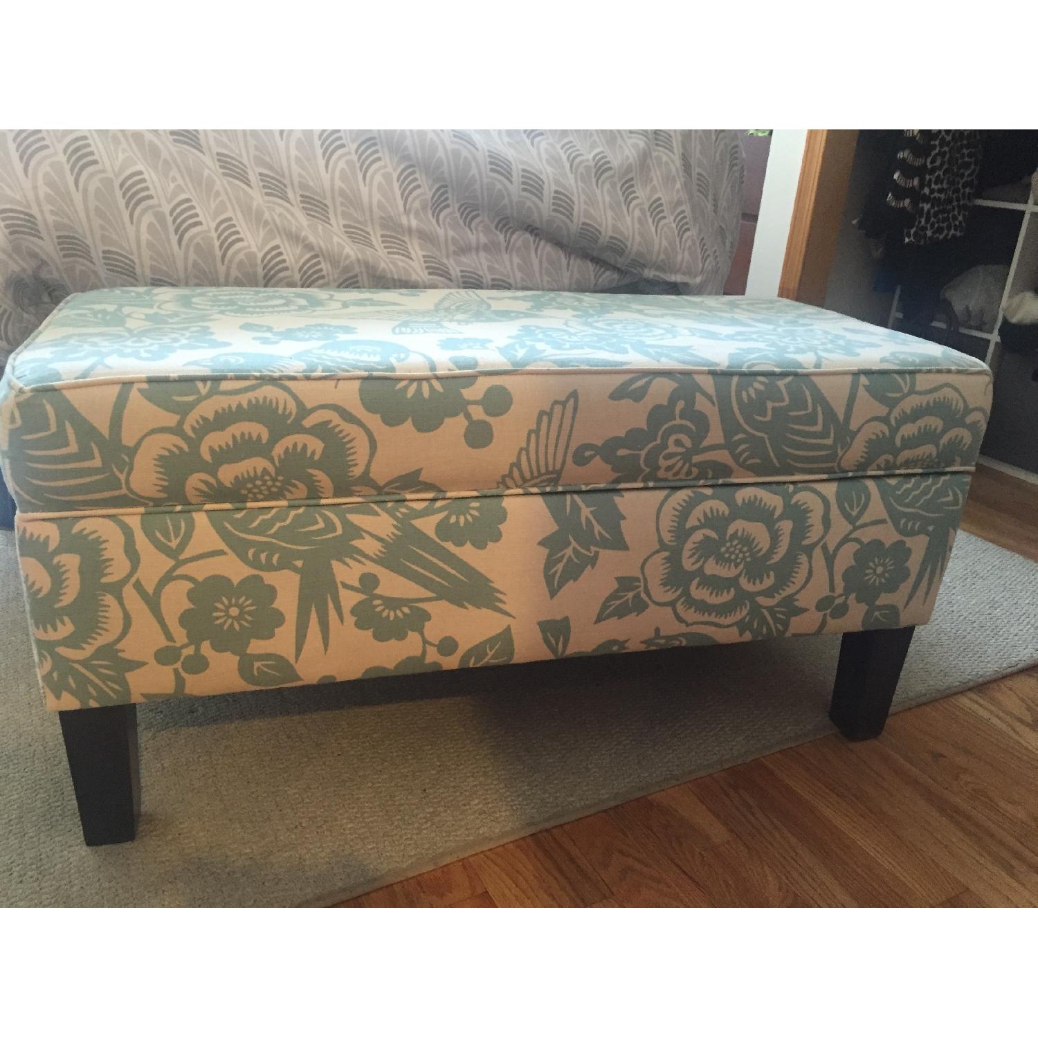 Blue &  White Canary Pattern Storage Bench - image-1