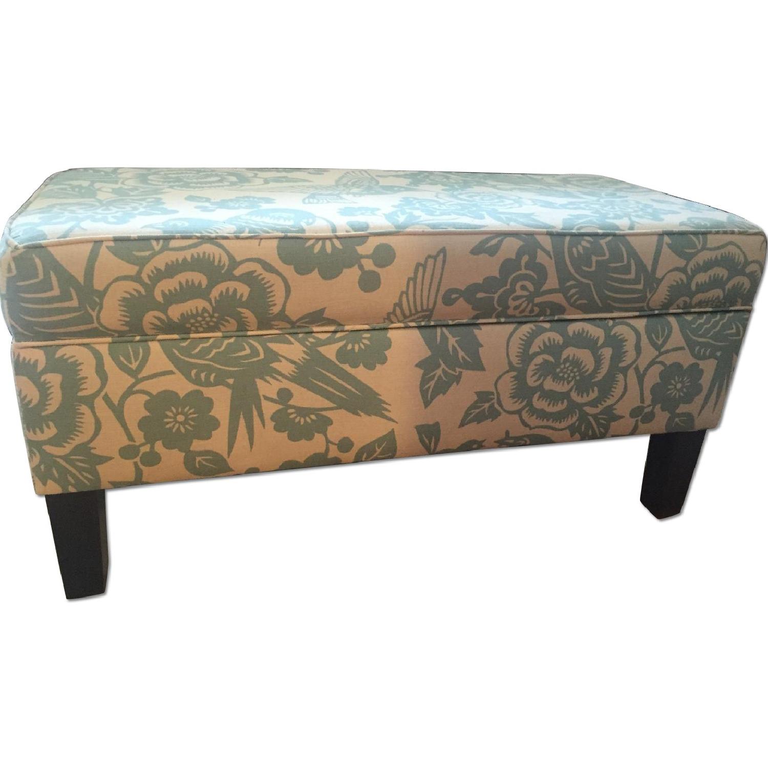 Blue &  White Canary Pattern Storage Bench - image-5