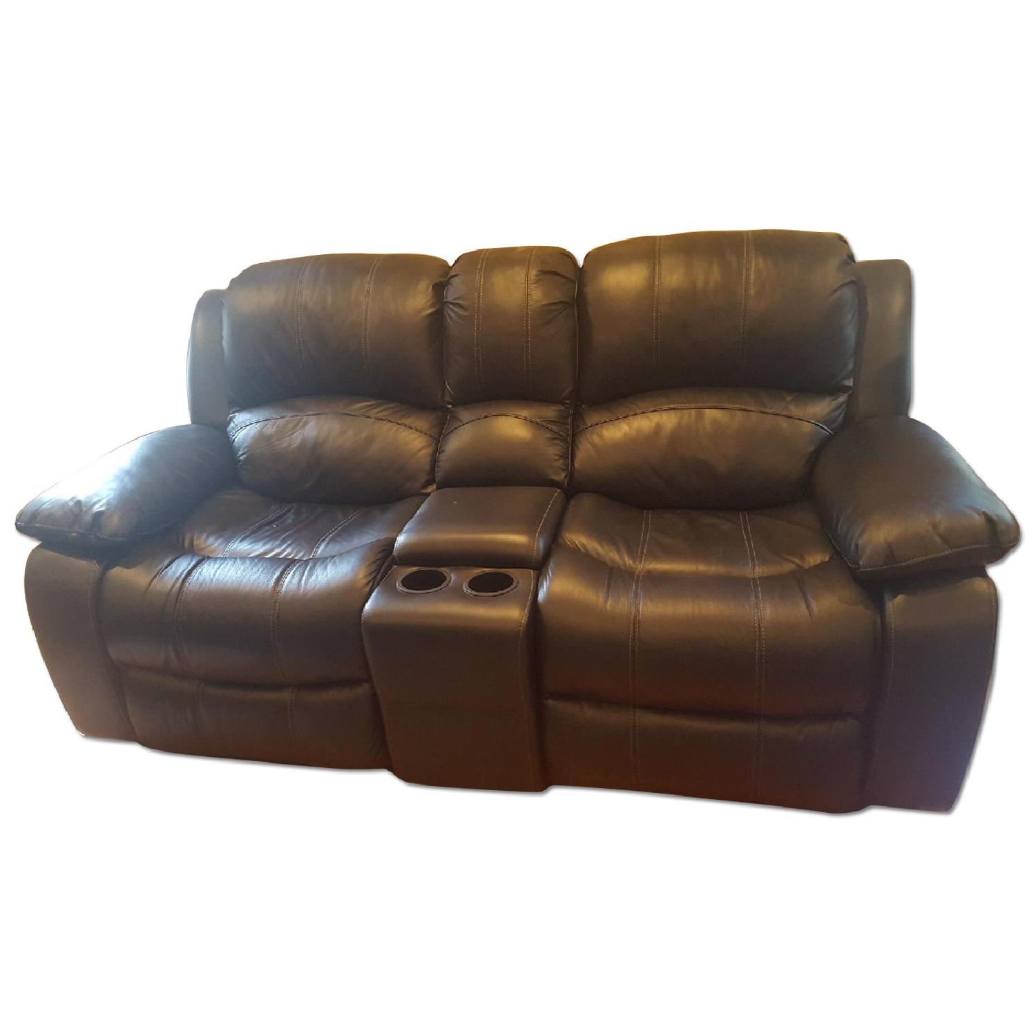 Raymour & Flanigan Bellanest Leather Reclining Sofa + Loveseat in Black - image-4