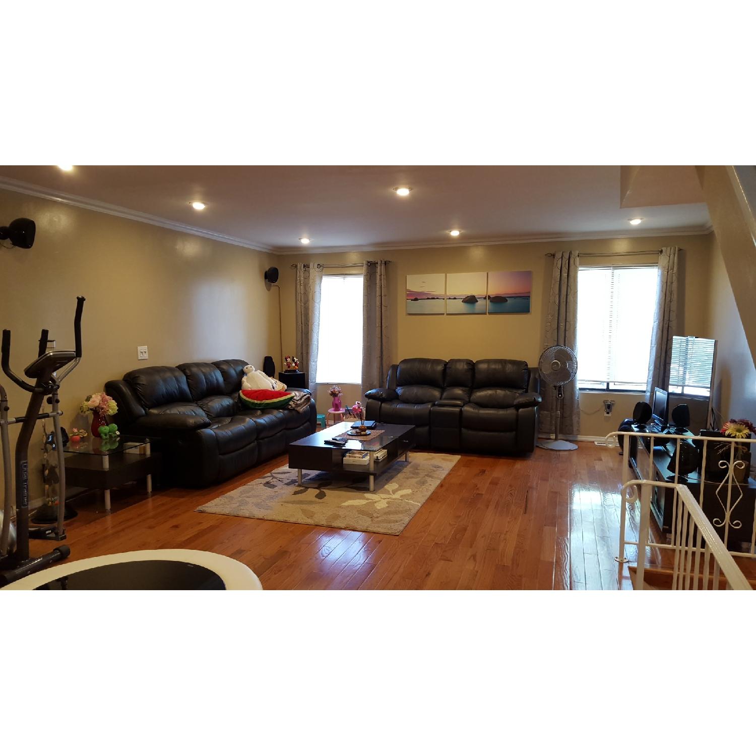 Raymour & Flanigan Bellanest Leather Reclining Sofa + Loveseat in Black - image-5