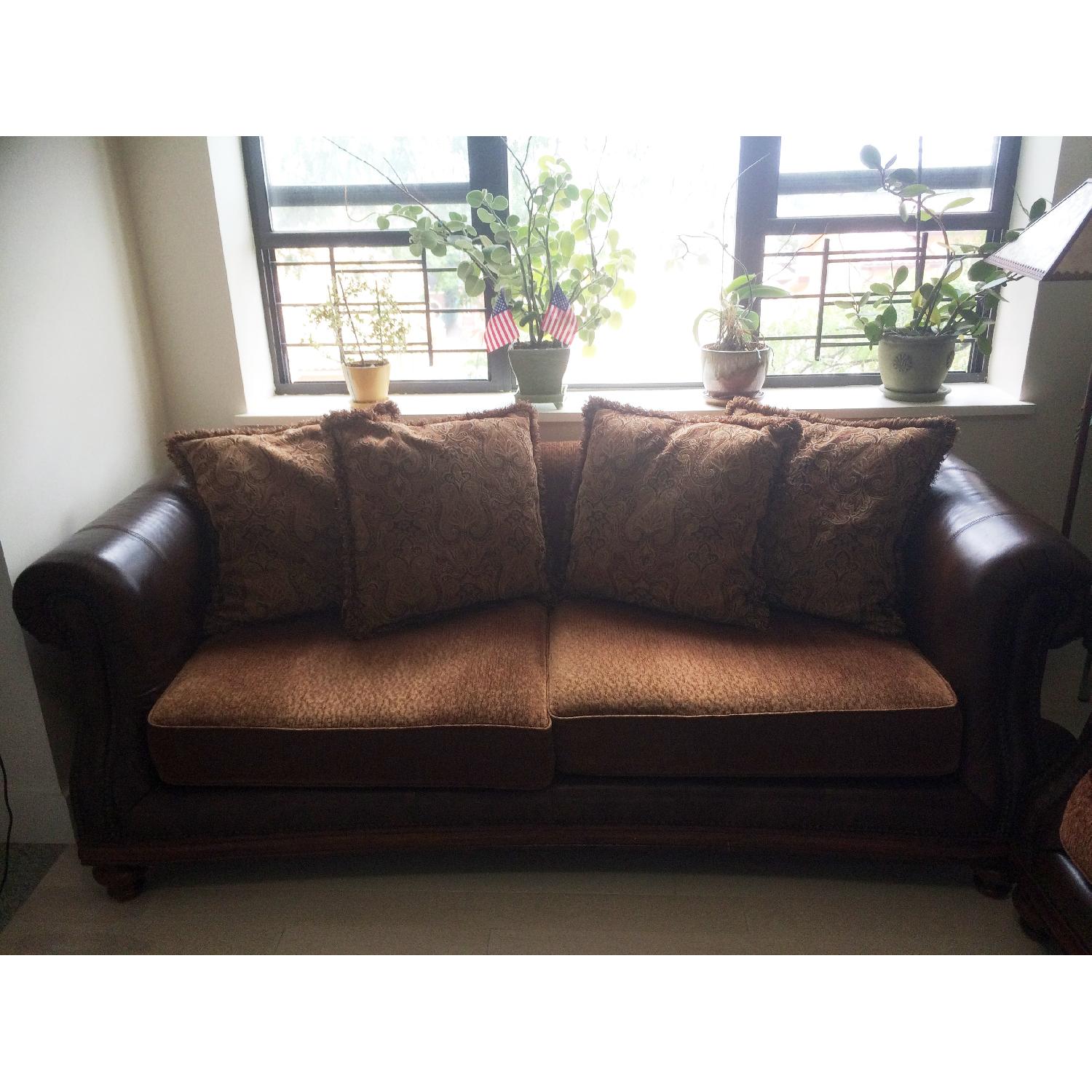 Broyhill Fabric & Leather Sofa w/ Pillows - image-1