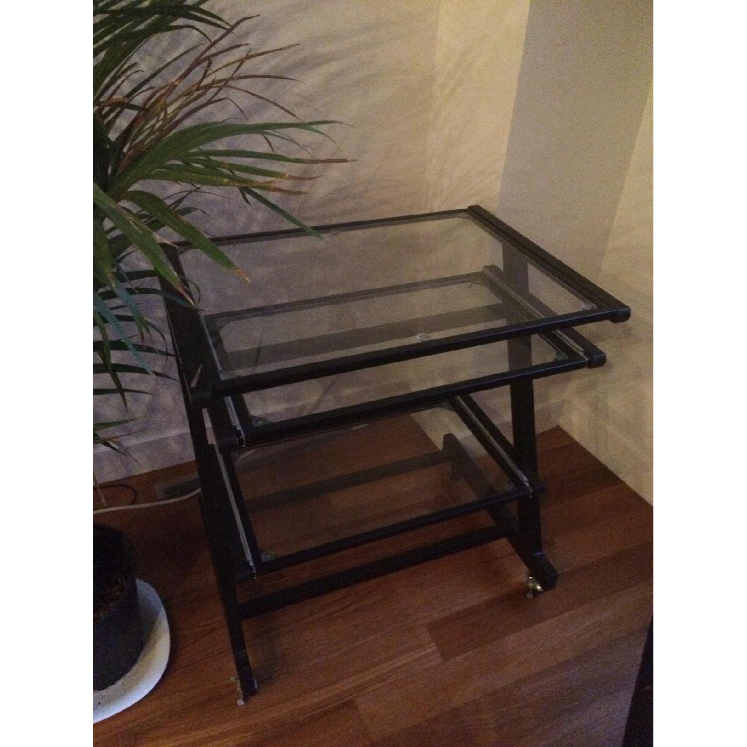 Glass Computer Desk w/ Pull-Out Keyboard Tray & Wheels - image-3