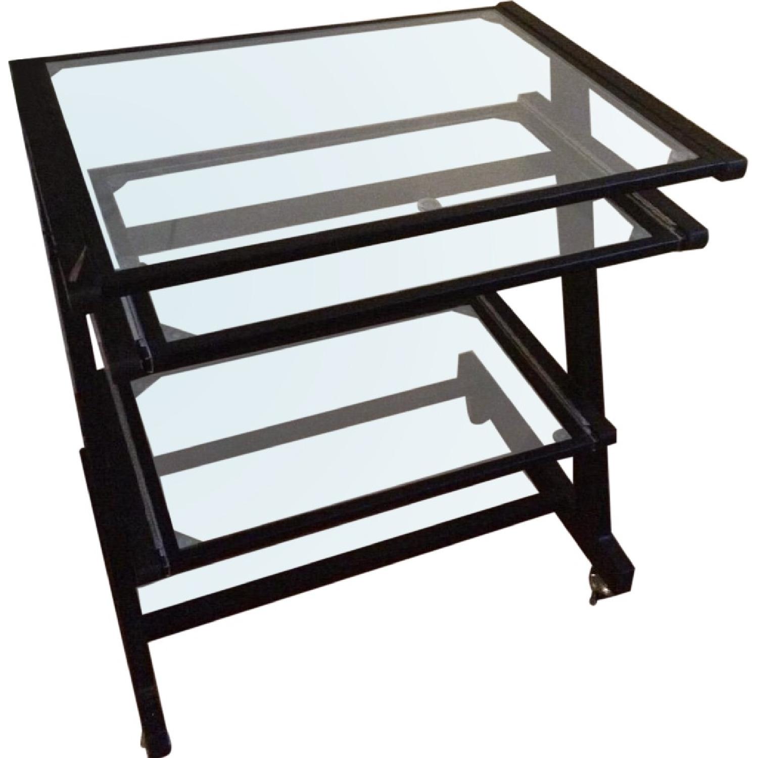 Glass Computer Desk w/ Pull-Out Keyboard Tray & Wheels - image-0