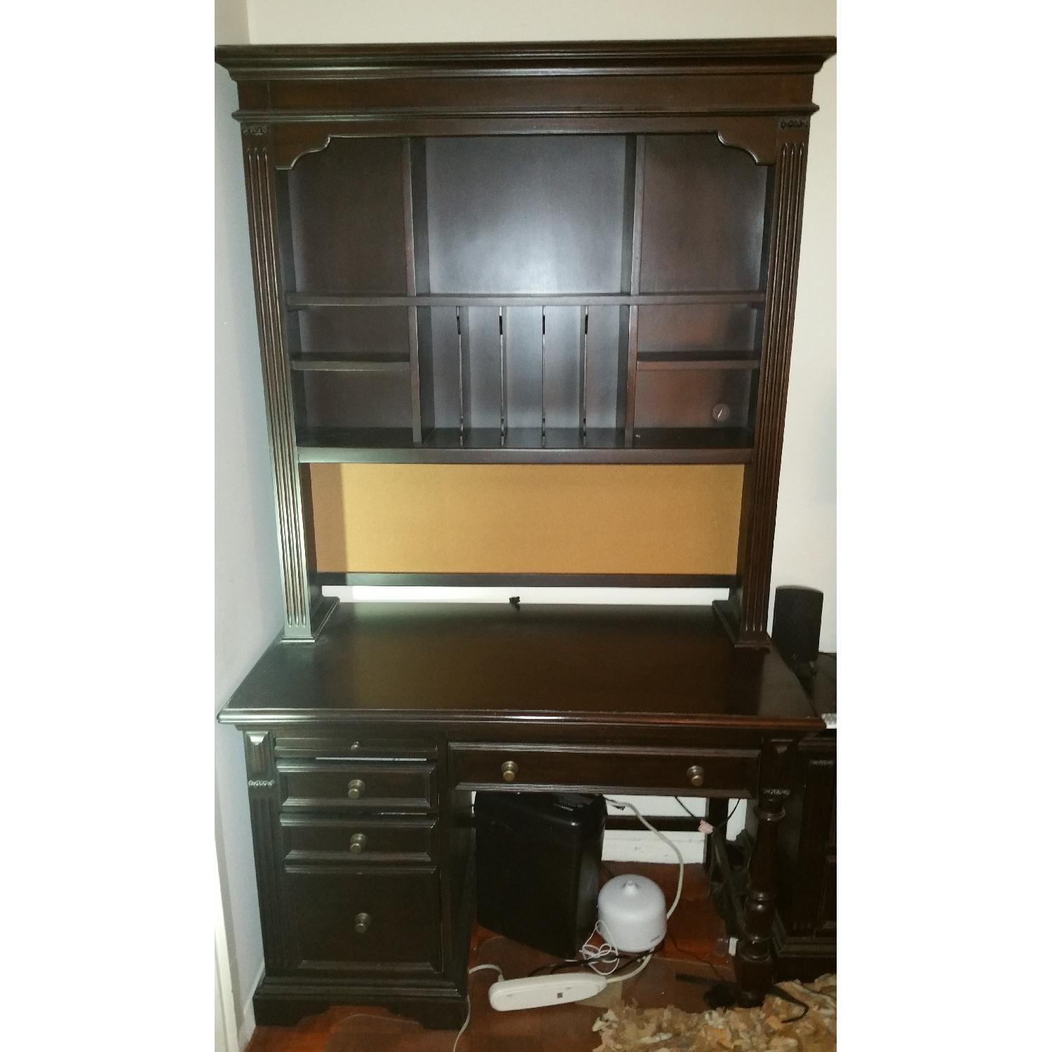 Pulaski Dark Brown Wood Desk w/ Storage - image-1