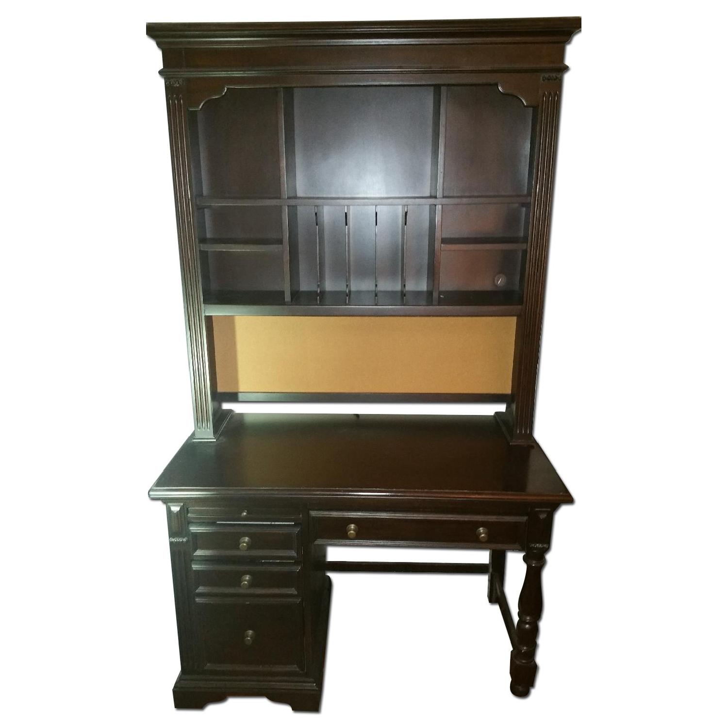 Pulaski Dark Brown Wood Desk w/ Storage - image-0