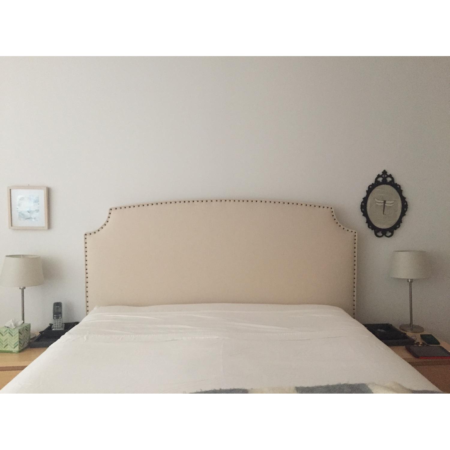 Crate & Barrel Curved Upholstered Queen Headboard - image-4