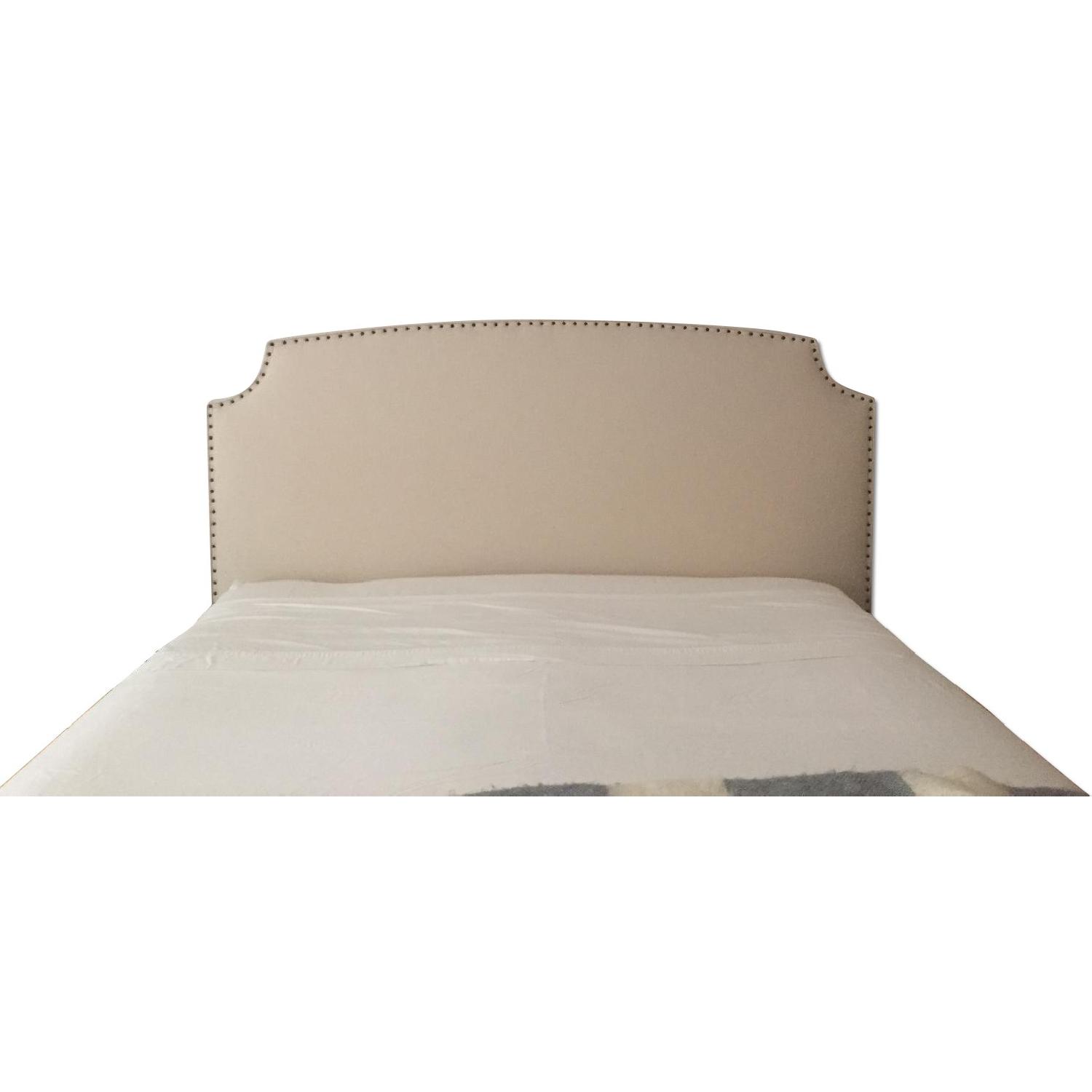 Crate & Barrel Curved Upholstered Queen Headboard - image-0