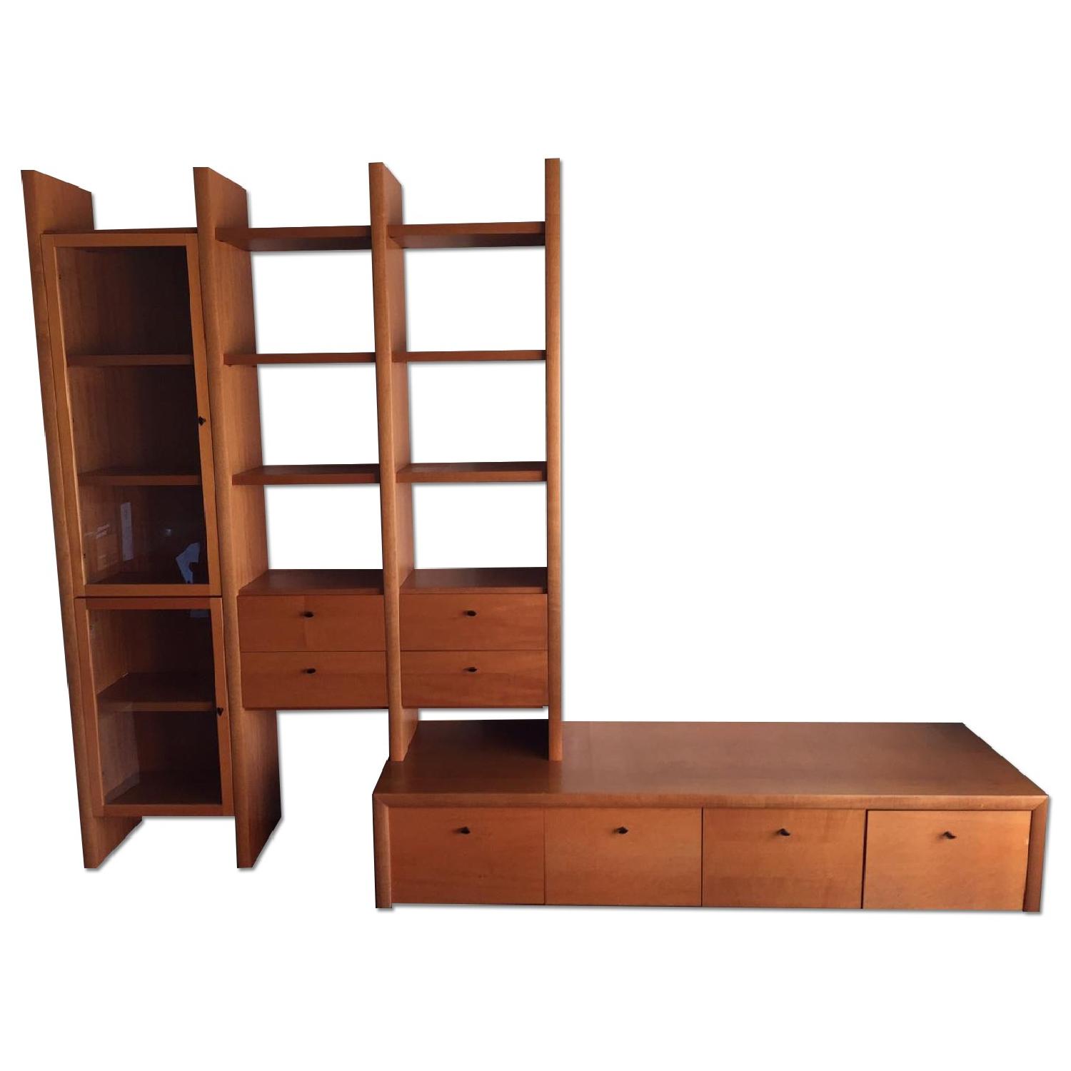 Scandinavian Design Wooden Media Console w/ Bookshelf - image-0