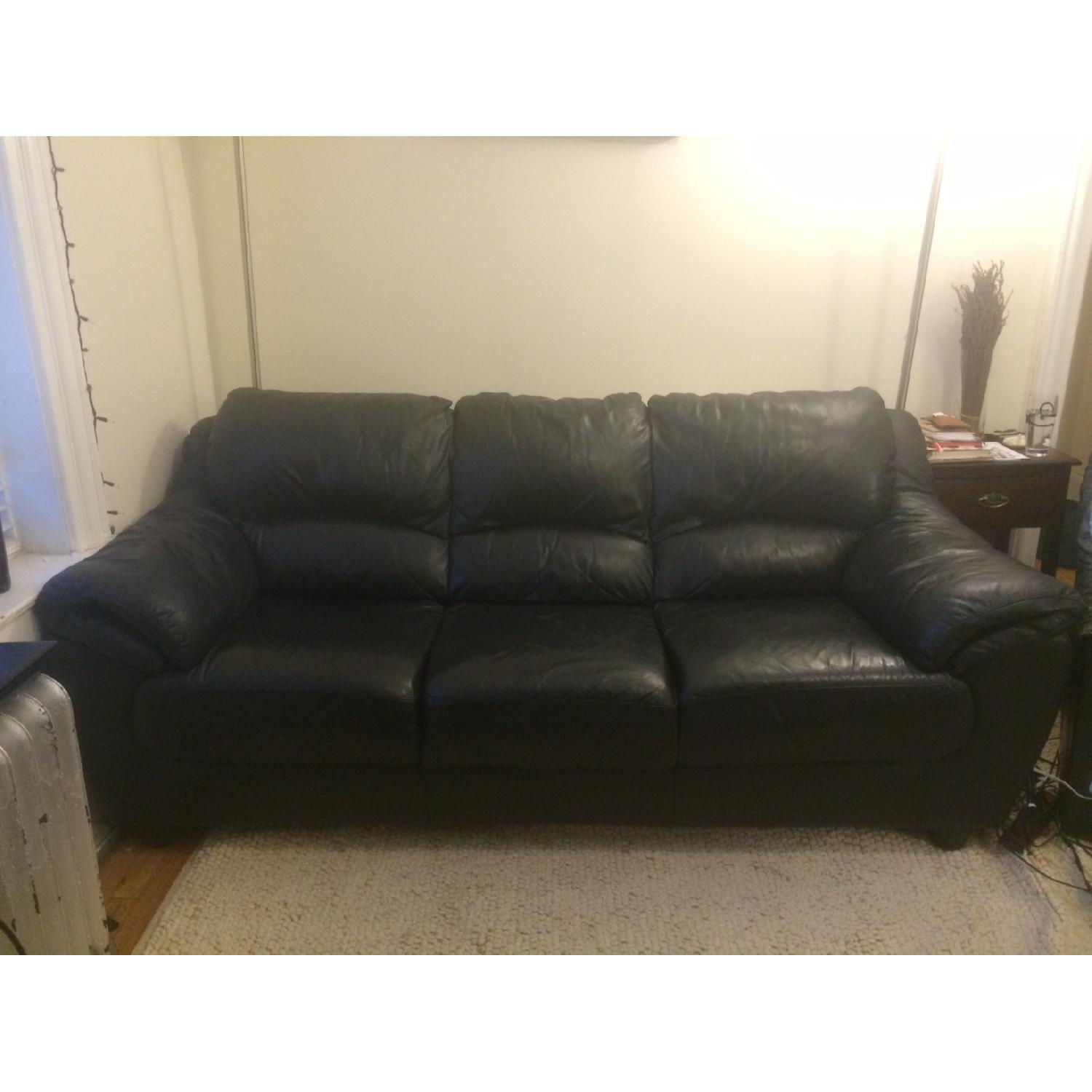 Raymour & Flannigan 3-Cushion Leather Sofa - image-1