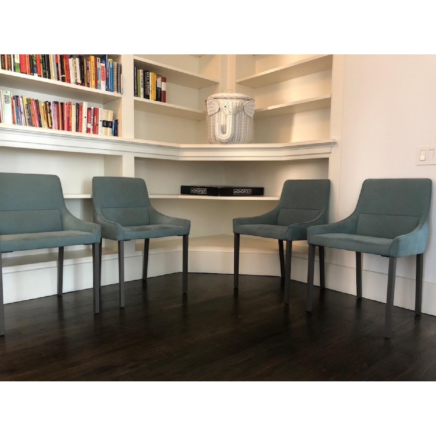 Ligne Roset Blue/Grey Suede Long Island Dining Chairs AptDeco