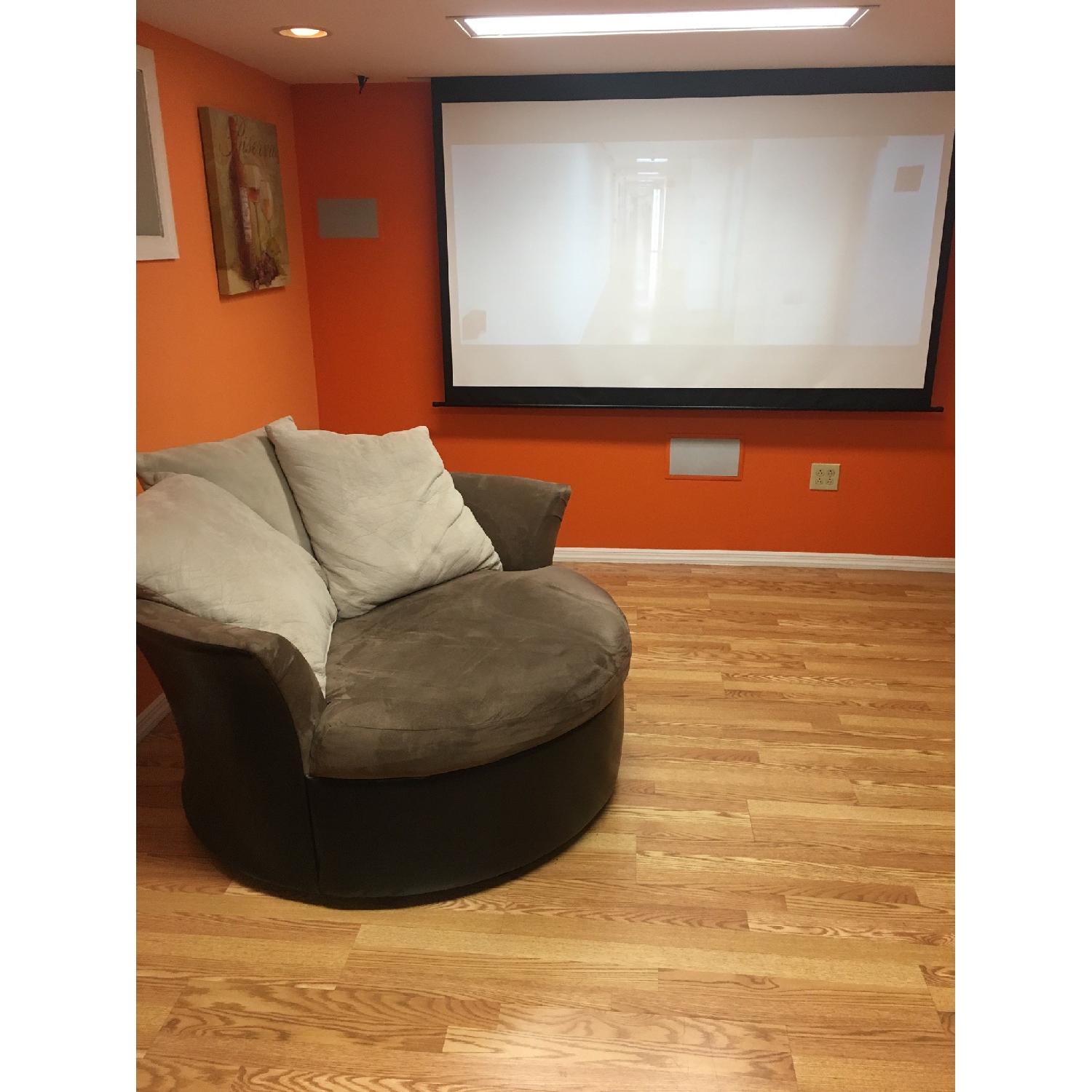 Jackson Furniture Co Suede & Leather Circular Swivel Chair - image-1