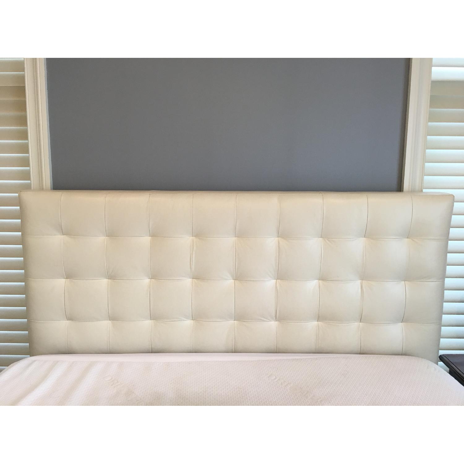 West Elm King Bed Frame w/Tall Grid Tufted Leather Headboard - image-1