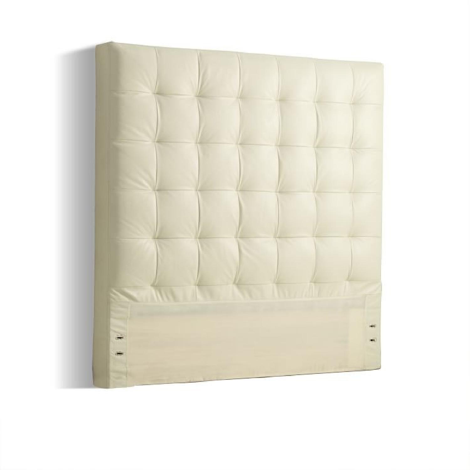 West Elm King Bed Frame w/Tall Grid Tufted Leather Headboard - image-6