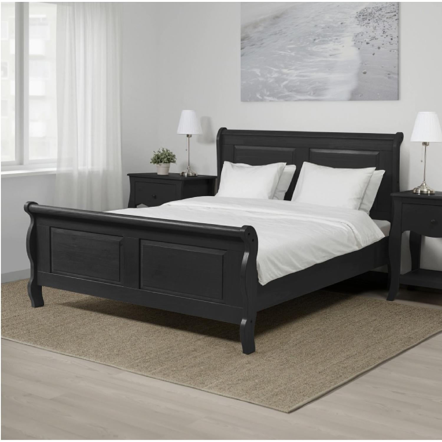 Ikea Hasselvika Wood Queen Bed Frame w/ Lonset Bed Base AptDeco