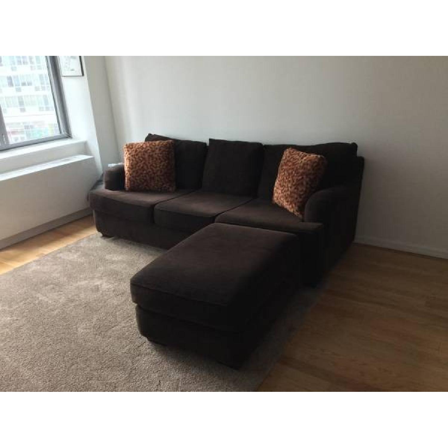 Brown Fabric Sofa & Ottoman - image-1