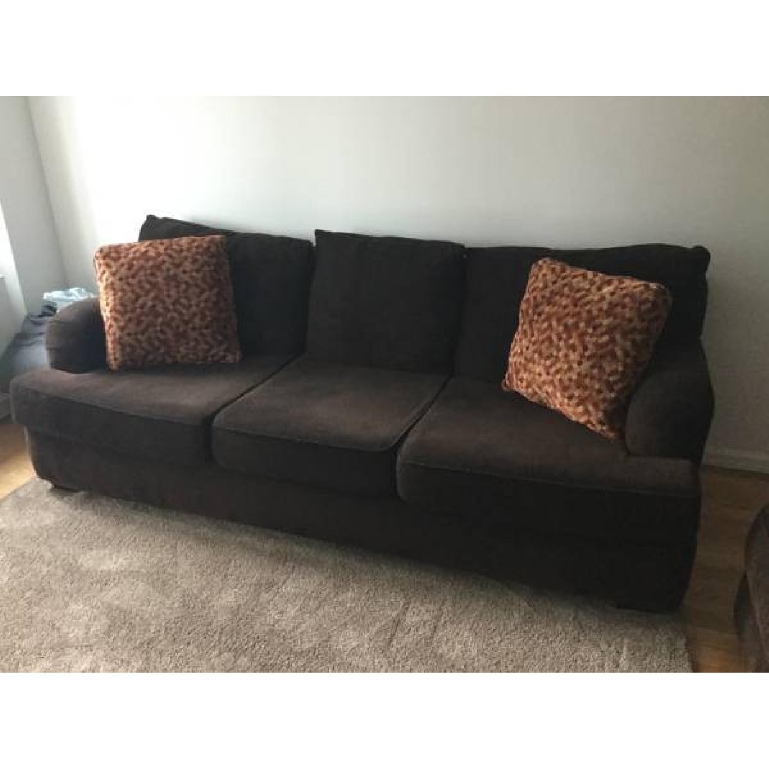 Brown Fabric Sofa & Ottoman - image-2